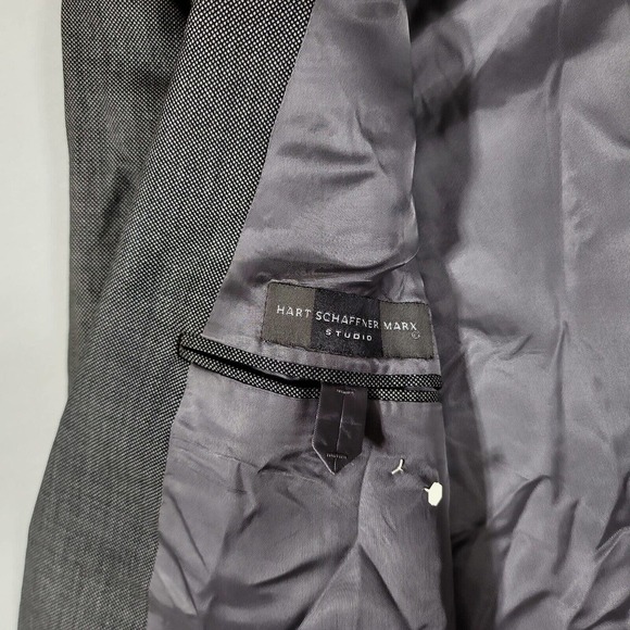 Hart Schaffner Marx Grey Nailshead Double Breasted Suit Jacket Mens 42L 42 - Picture 6 of 7